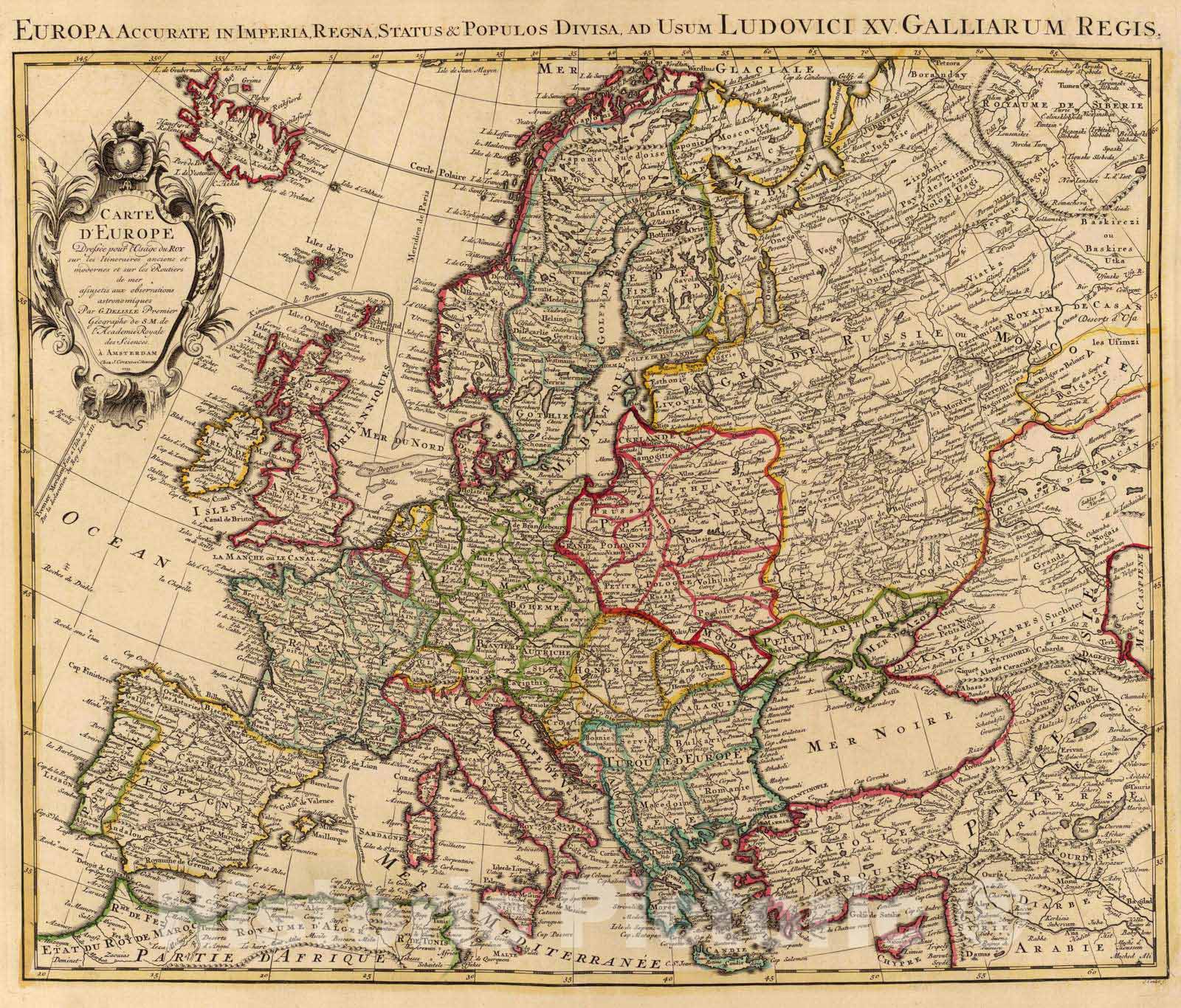 Historic Map : 1719 Carte d'Europe. - Vintage Wall Art
