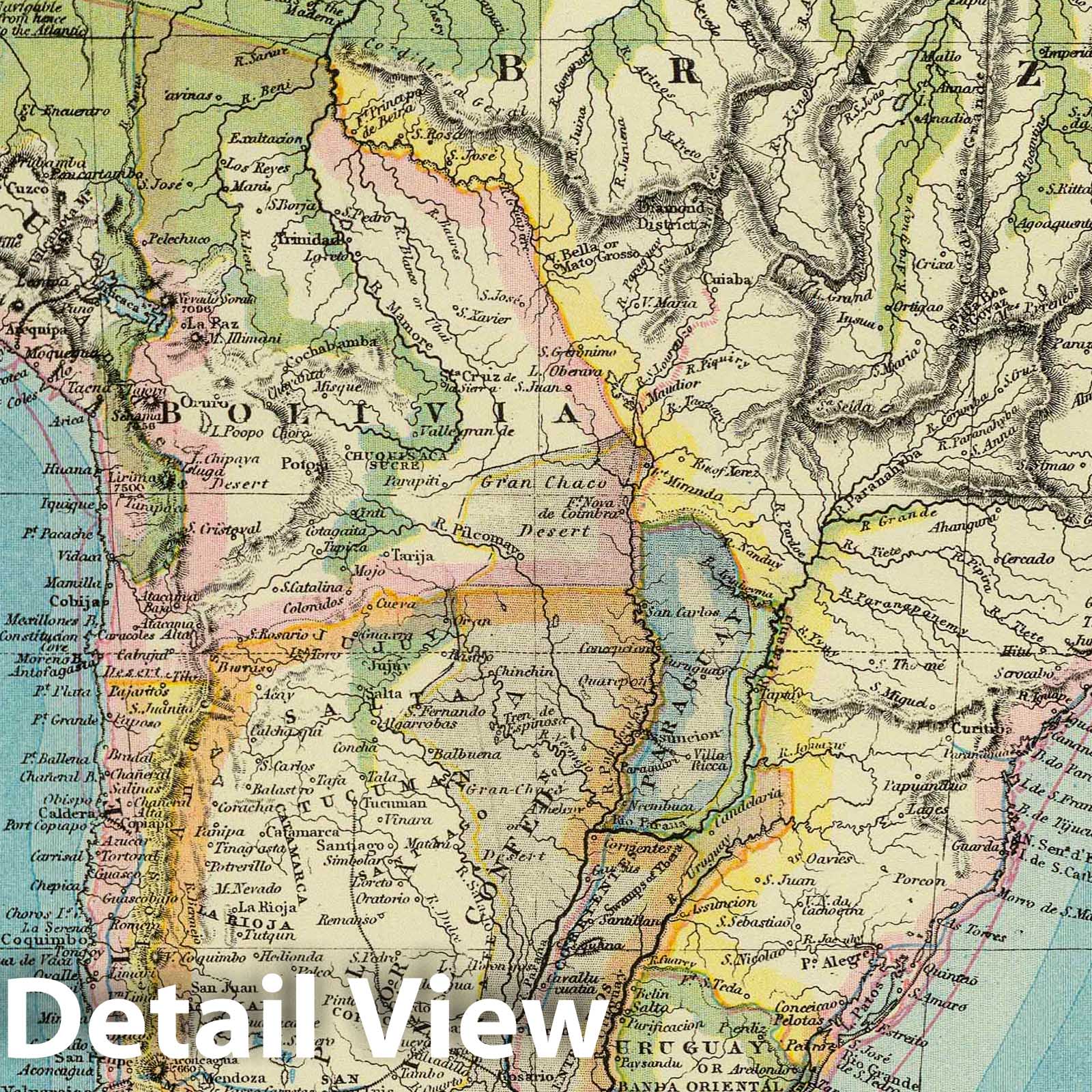 South America - Railroad Map, 1883 - Historical Map Print