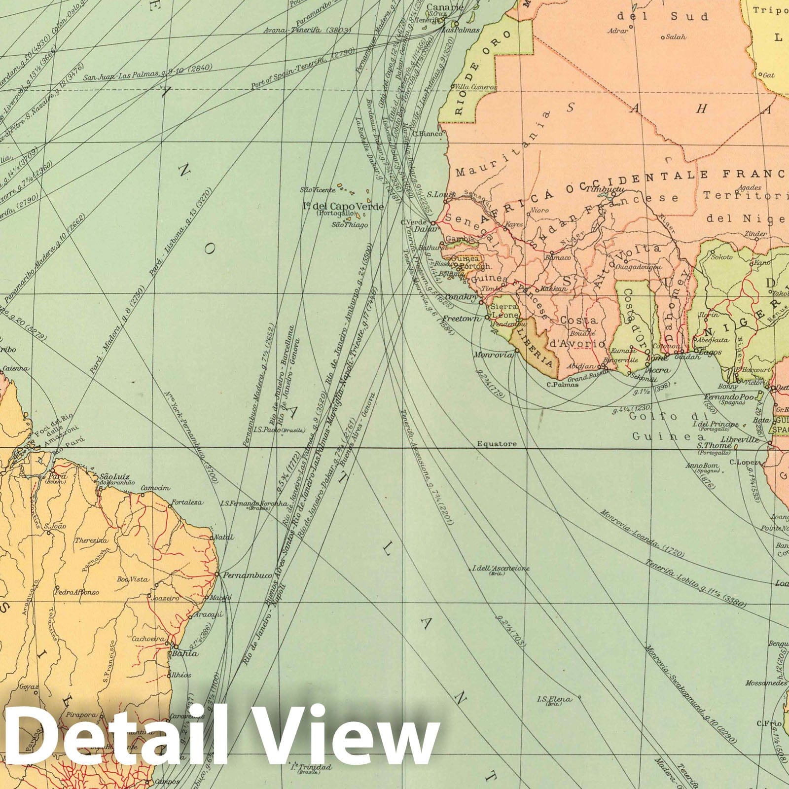 Atlantic Ocean - Shipping Routes, 1929 - Historical Map Print