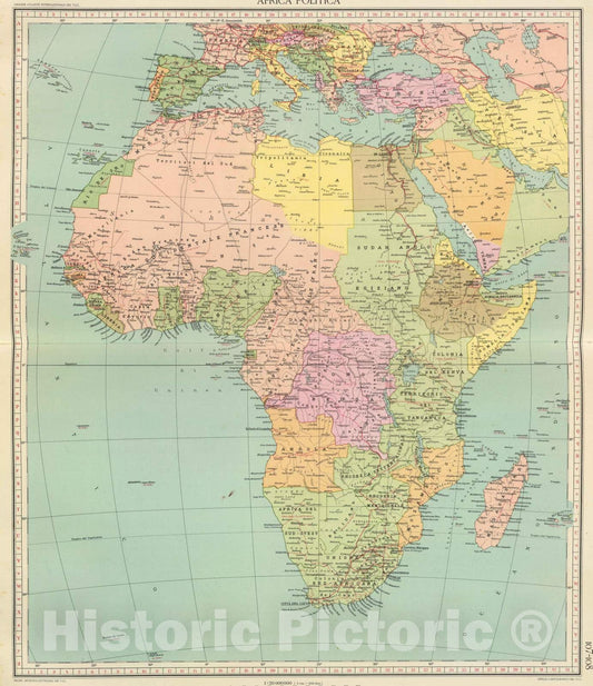 Historic Map : 1929 107-08. Africa Politica. - Vintage Wall Art