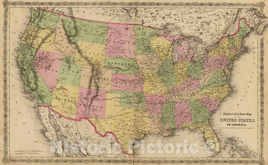 Historic Map : 1869 United States. - Vintage Wall Art