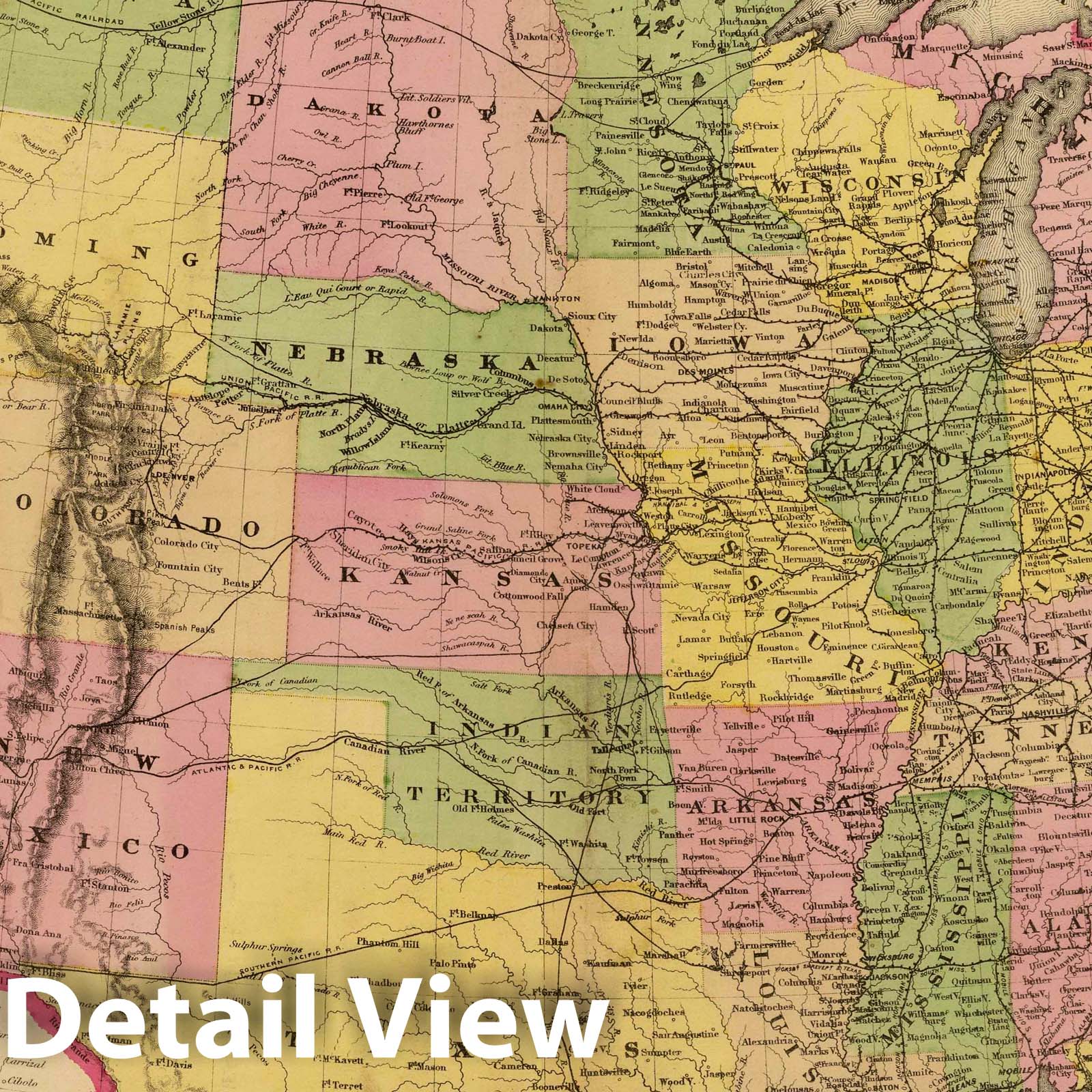 United States - Railroad Map, 1869 - Historical Map Print