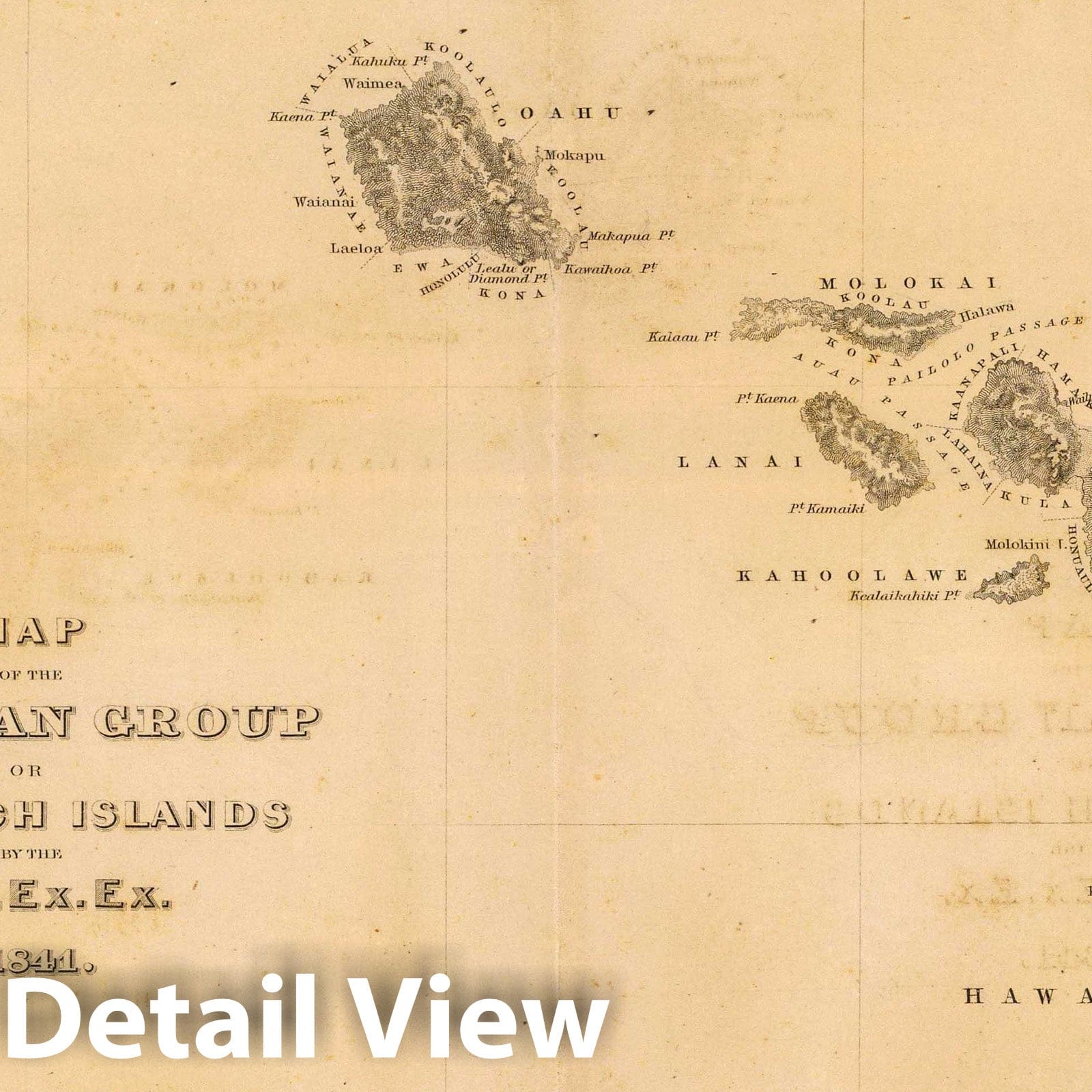 Hawaiian Islands 1845 Topographic Map Print - Historical Reproduction
