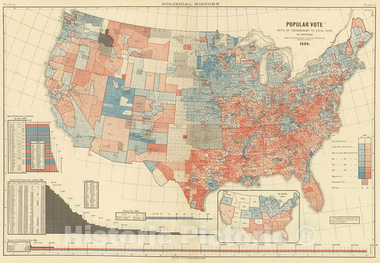 Historic Map : Statistical Atlas - 1883 11. Popular Vote 1880. - Vintage Wall Art