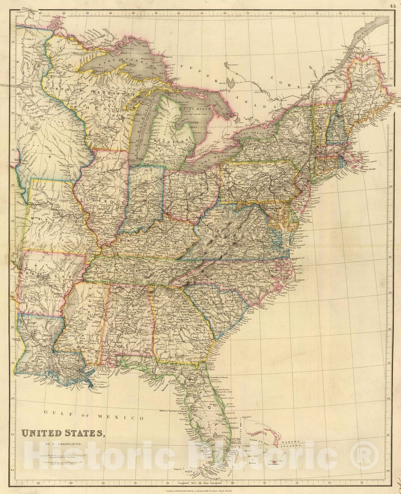 Historic Map : 1834 United States. - Vintage Wall Art