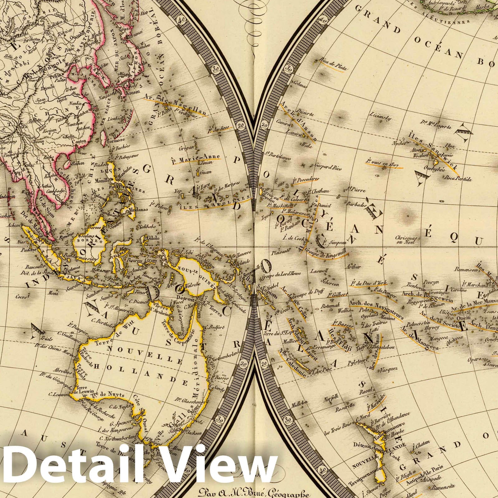 World Map in Two Hemispheres, 1820 - Historical Map Reproduction