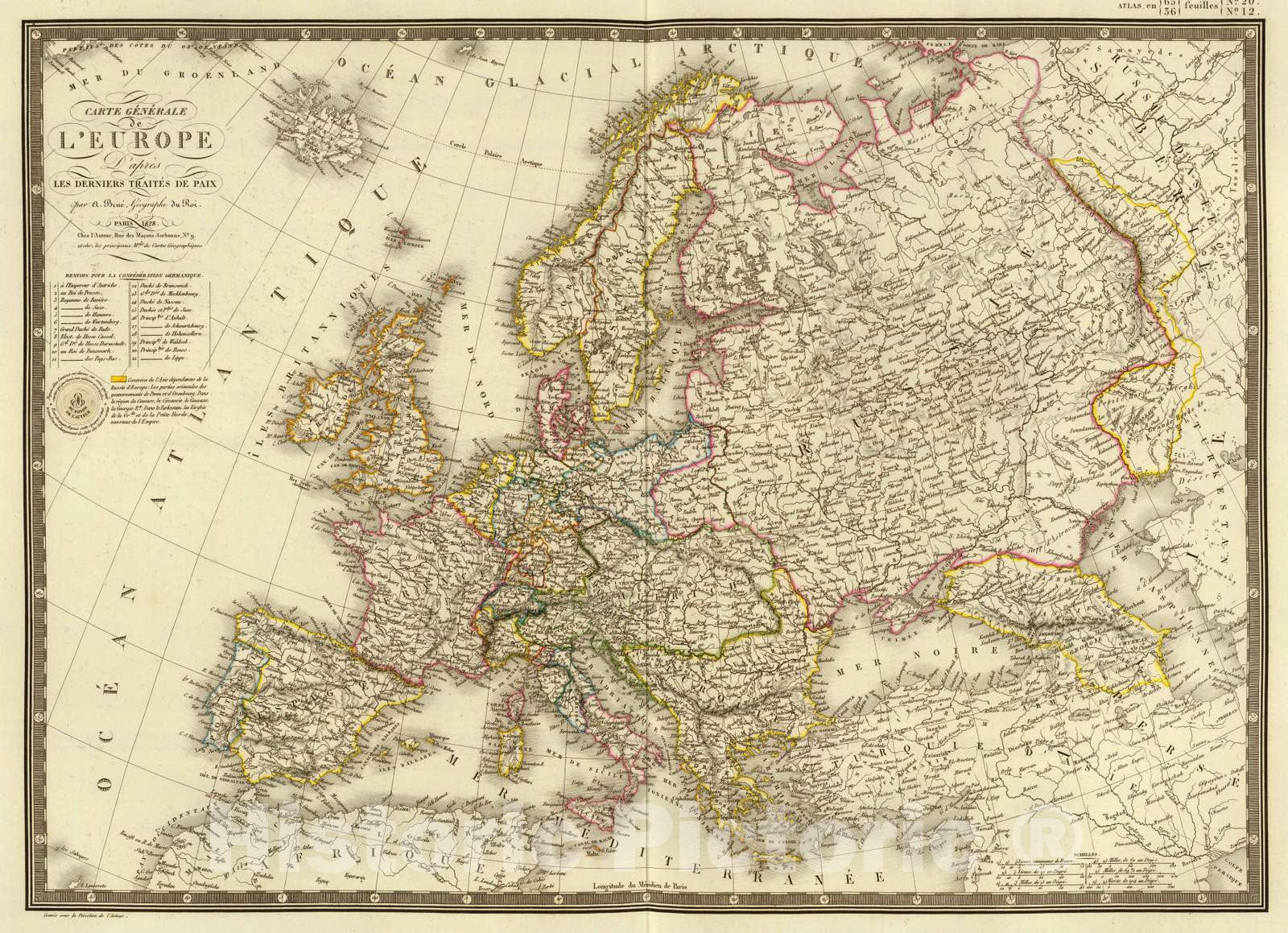 Historic Map : 1828 Europe d'apres les derniers traites de Paix. - Vintage Wall Art