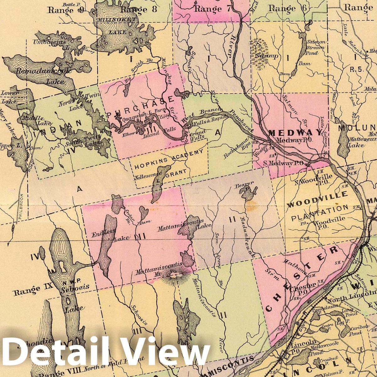 Penobscot County, Maine - Road Map, 1885 - Historical Map Print