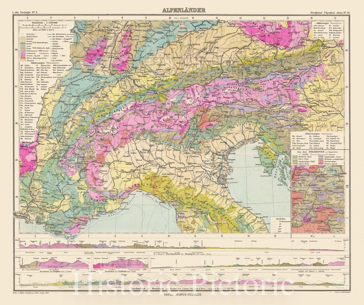 Alpine Countries Geologic Map, 1892 - Historical Geological Map Print