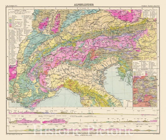 Alpine Countries Geologic Map, 1892 - Historical Geological Map Print