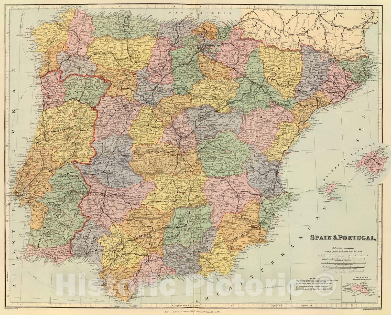 Historic Map : 1901 Spain & Portugal. - Vintage Wall Art