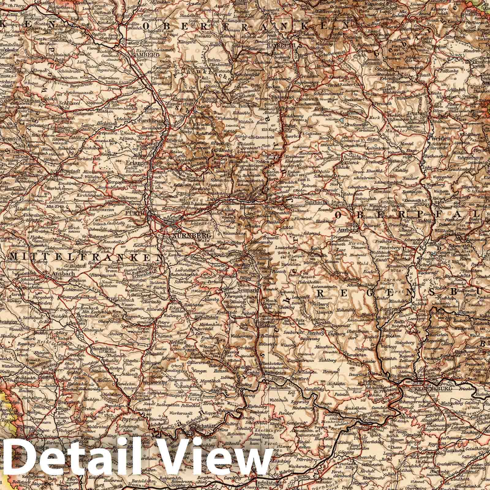 Northern and Central Bavaria - Railroad Map, 1905 - Historical Map Print