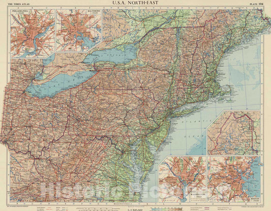 Historic Map : 1957 U.S.A. North-East, Plate 104, Vol. V - Vintage Wall Art