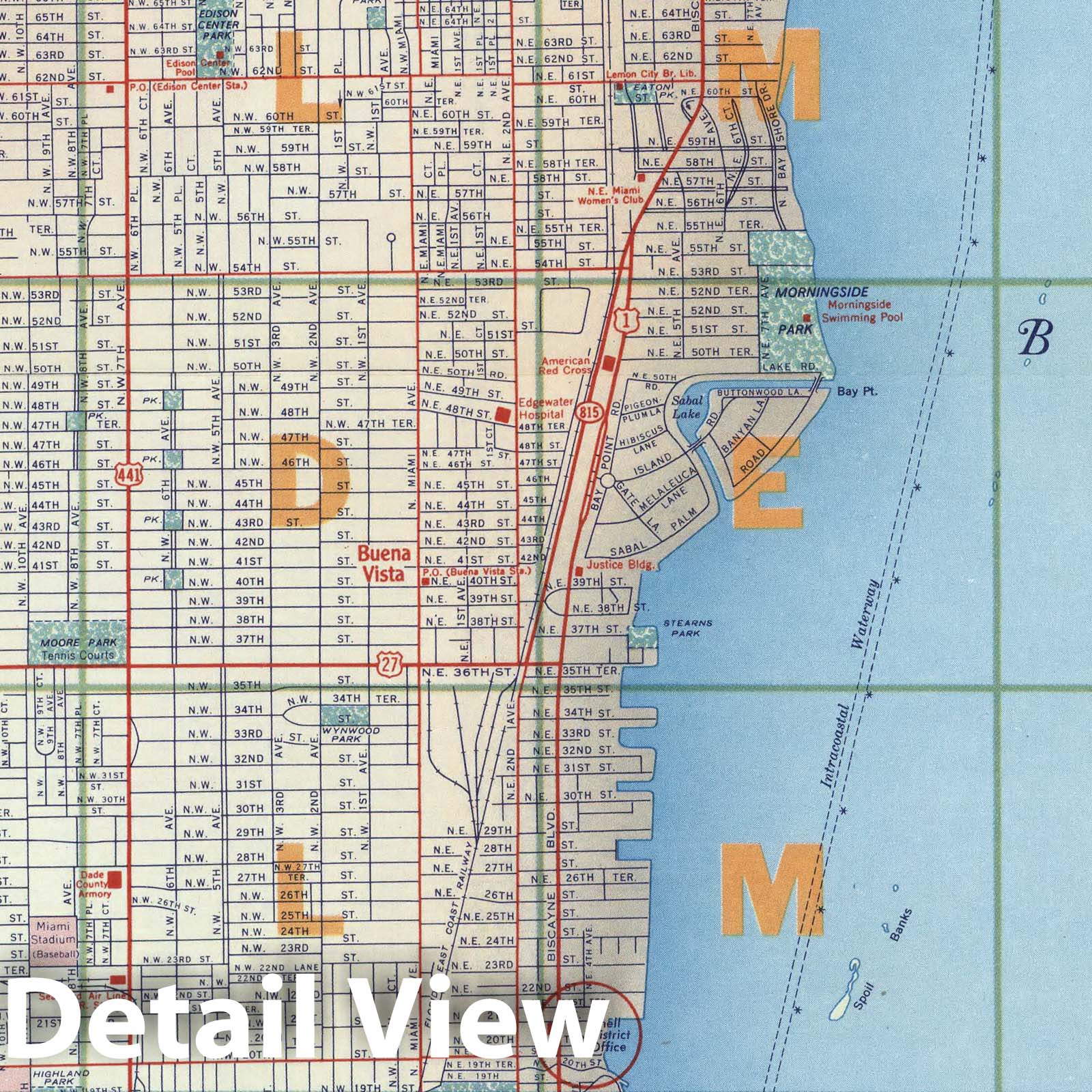 Miami and Miami Beach - Road Map, 1956 - Shell Street Guide Print