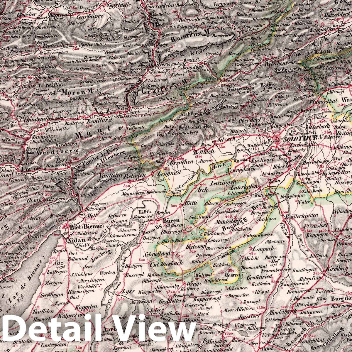 Bern, Switzerland - Road Map, 1834 - Woerl Lithographic Map Print
