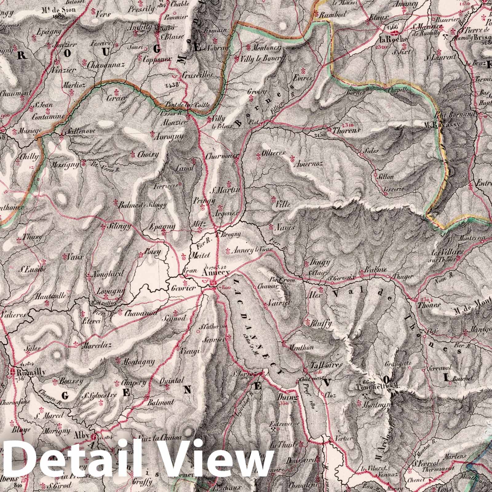 Geneva - Road Map, 1835 - Historical Map Print