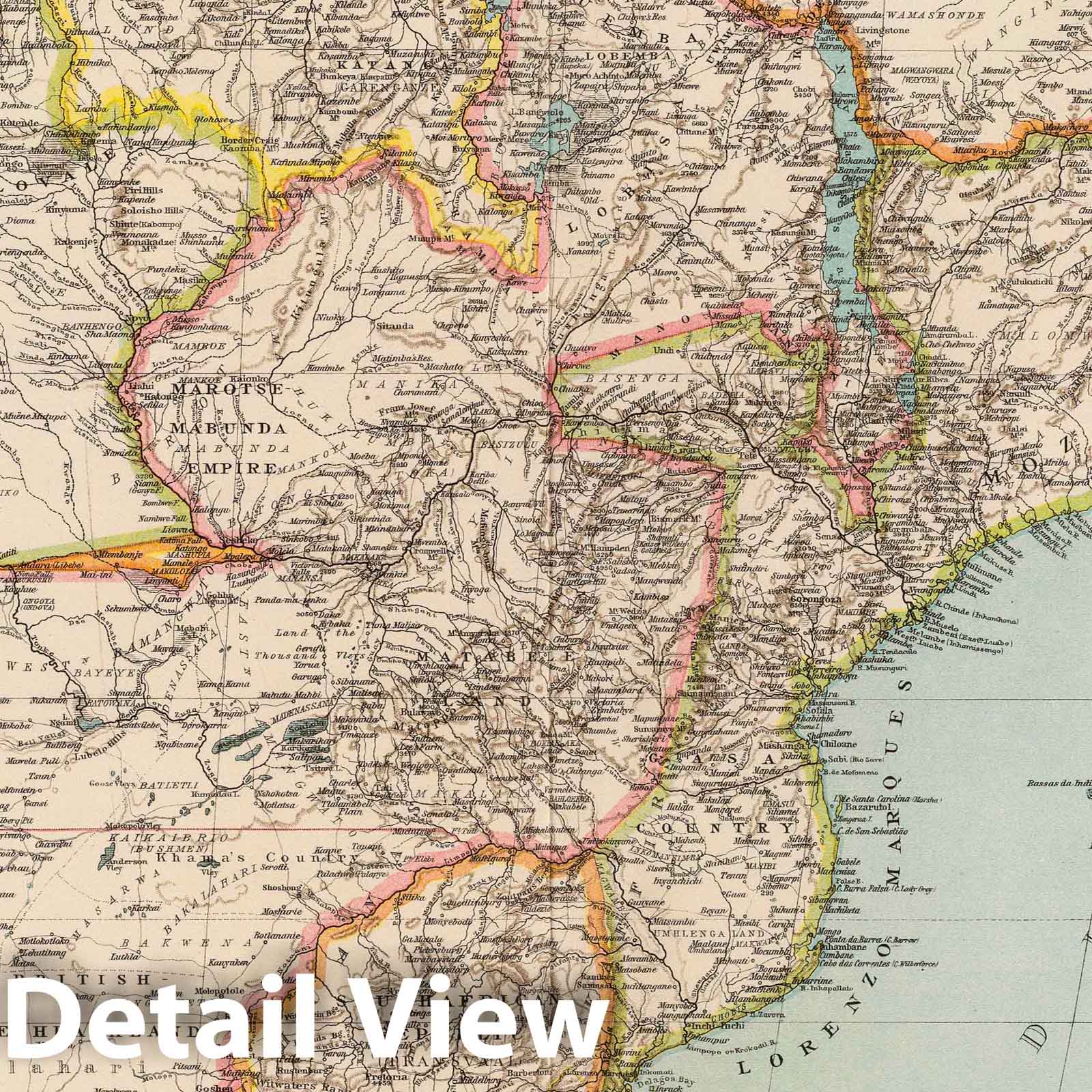 Southern and Central Africa - Railroad Map, 1895 - Historical Map Print