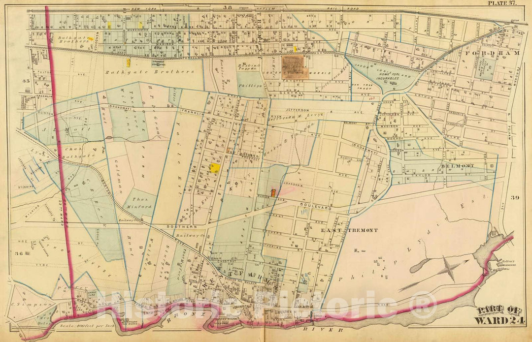Historic Map : City Atlas - 1879 37. Ward 24. - Vintage Wall Art