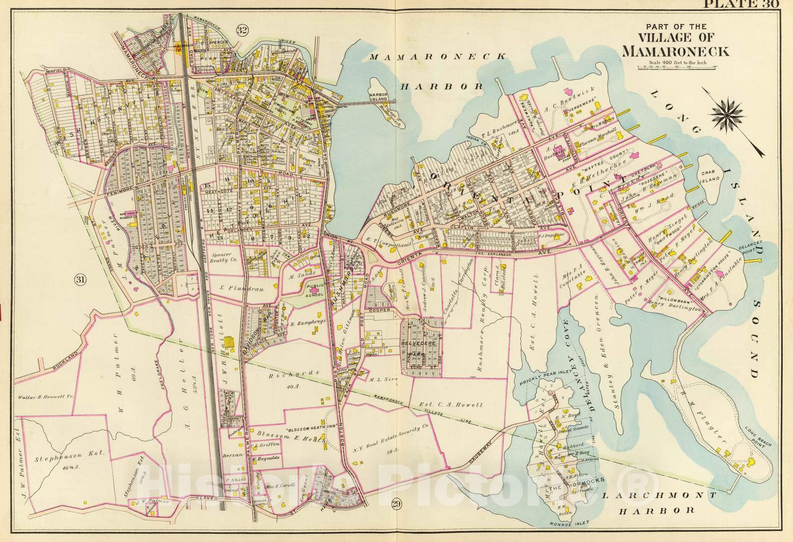 Historic Map : 1910 Mamaroneck Village. - Vintage Wall Art