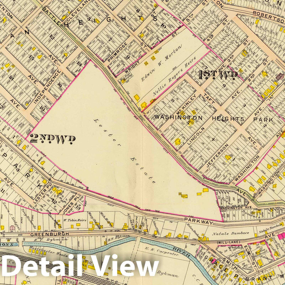 Historic Wall Map : 1910 White Plains wards 1-2. - Vintage Wall Art