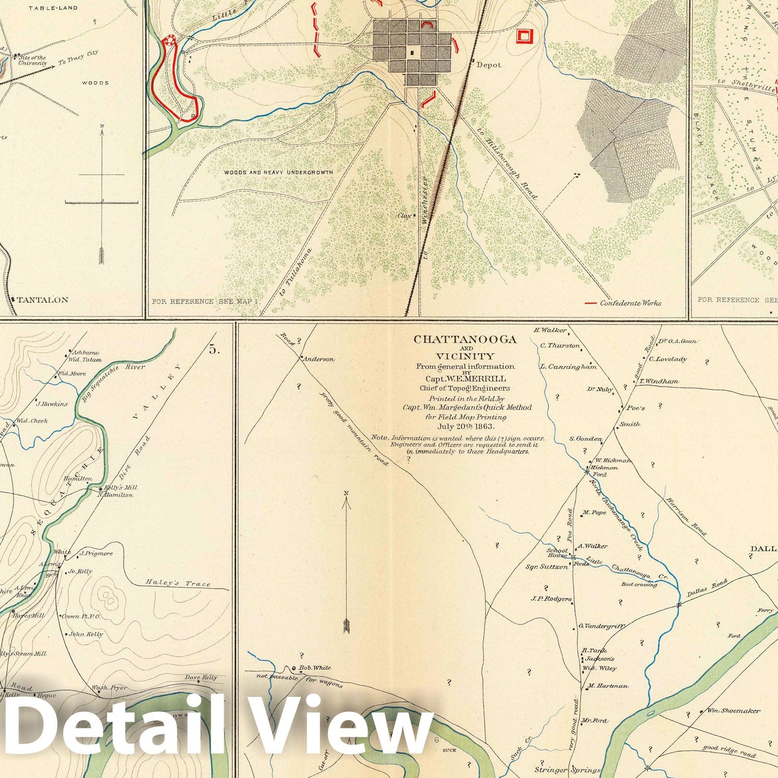 Civil War: Chattanooga, Shelbyville, Tullahoma, Tennessee - Road Map, 1895