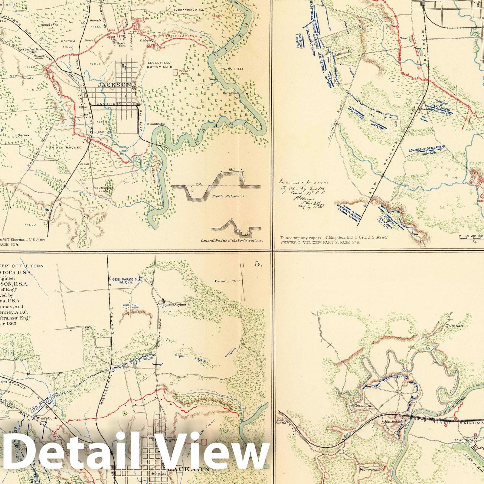 Civil War: Vicksburg, Jackson, Big Black River - Railroad Map, 1895