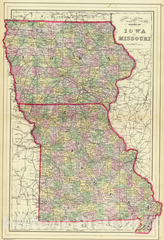 Historic Wall Map : 1890 Iowa, Missouri. - Vintage Wall Art