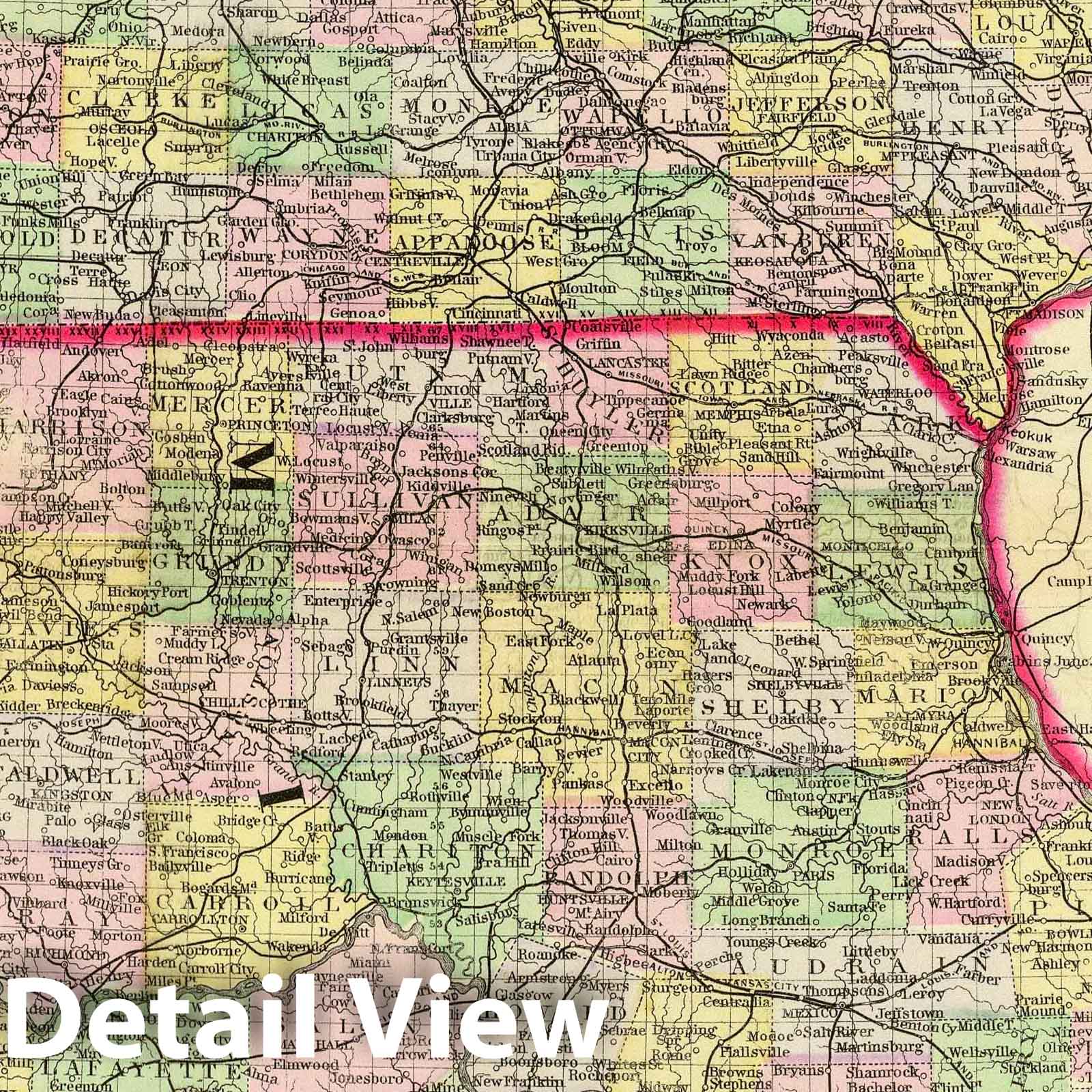 Iowa and Missouri - River Map, 1890 - Mitchell's Atlas Historical Map Print