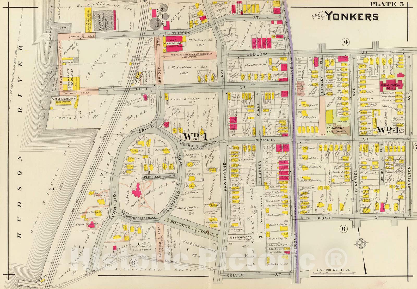 Historic Map : City Atlas - 1907 5. Yonkers. - Vintage Wall Art