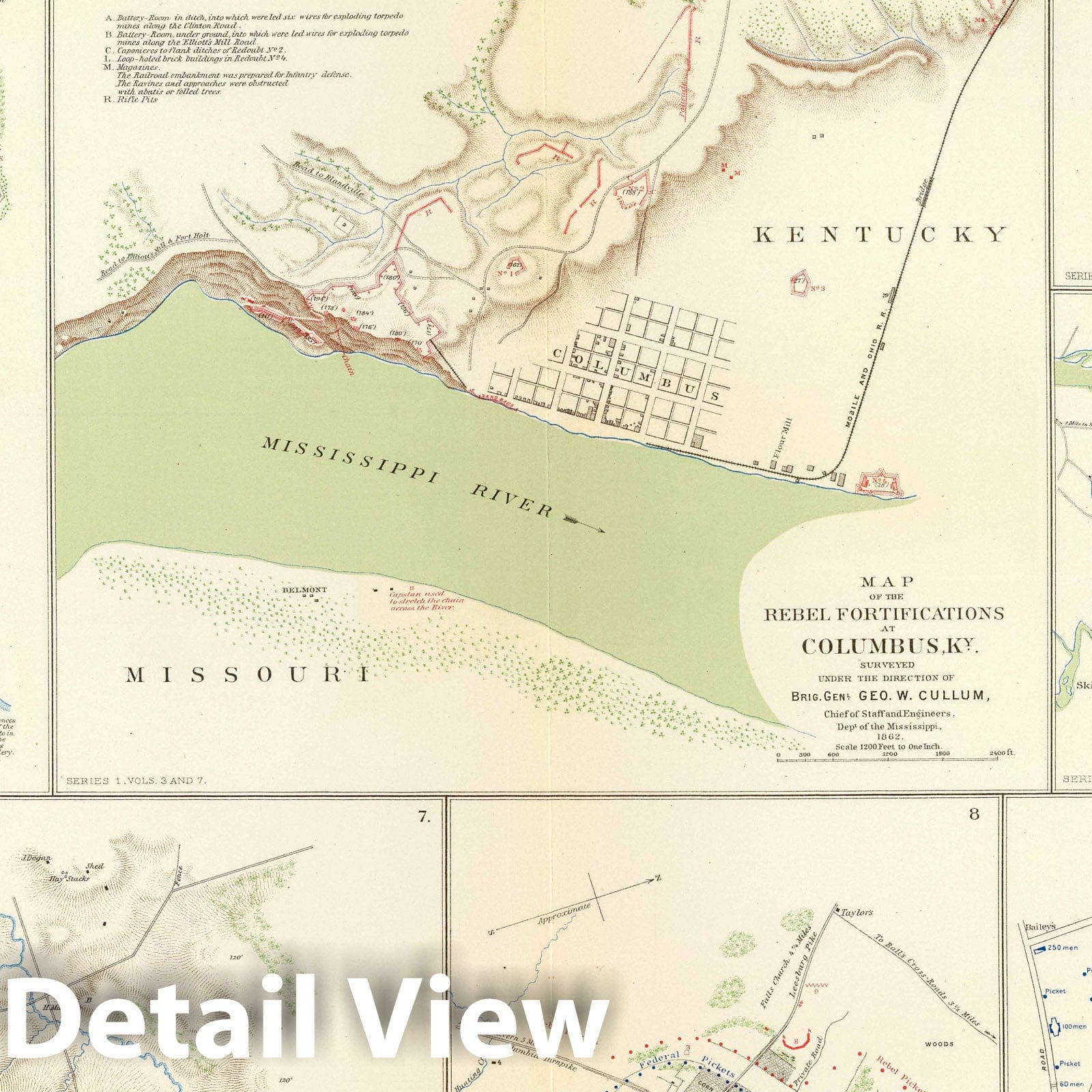 Civil War: Manassas, Fort Pulaski, Columbus - Road Map, 1895 Historical Print