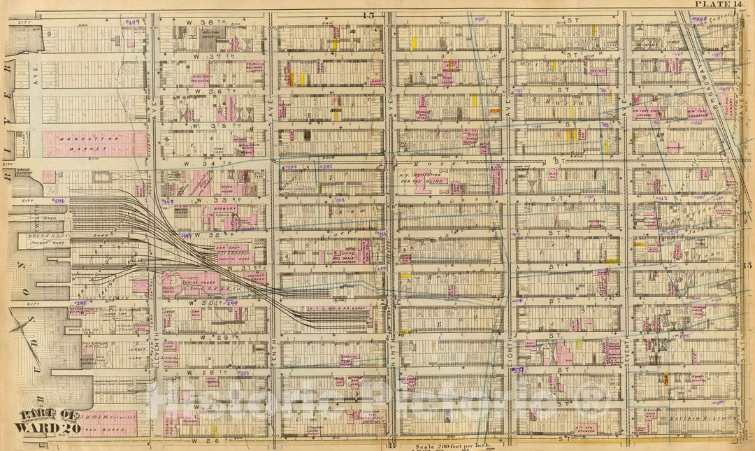 Historic Map : City Atlas - 1879 14. Ward 20. - Vintage Wall Art