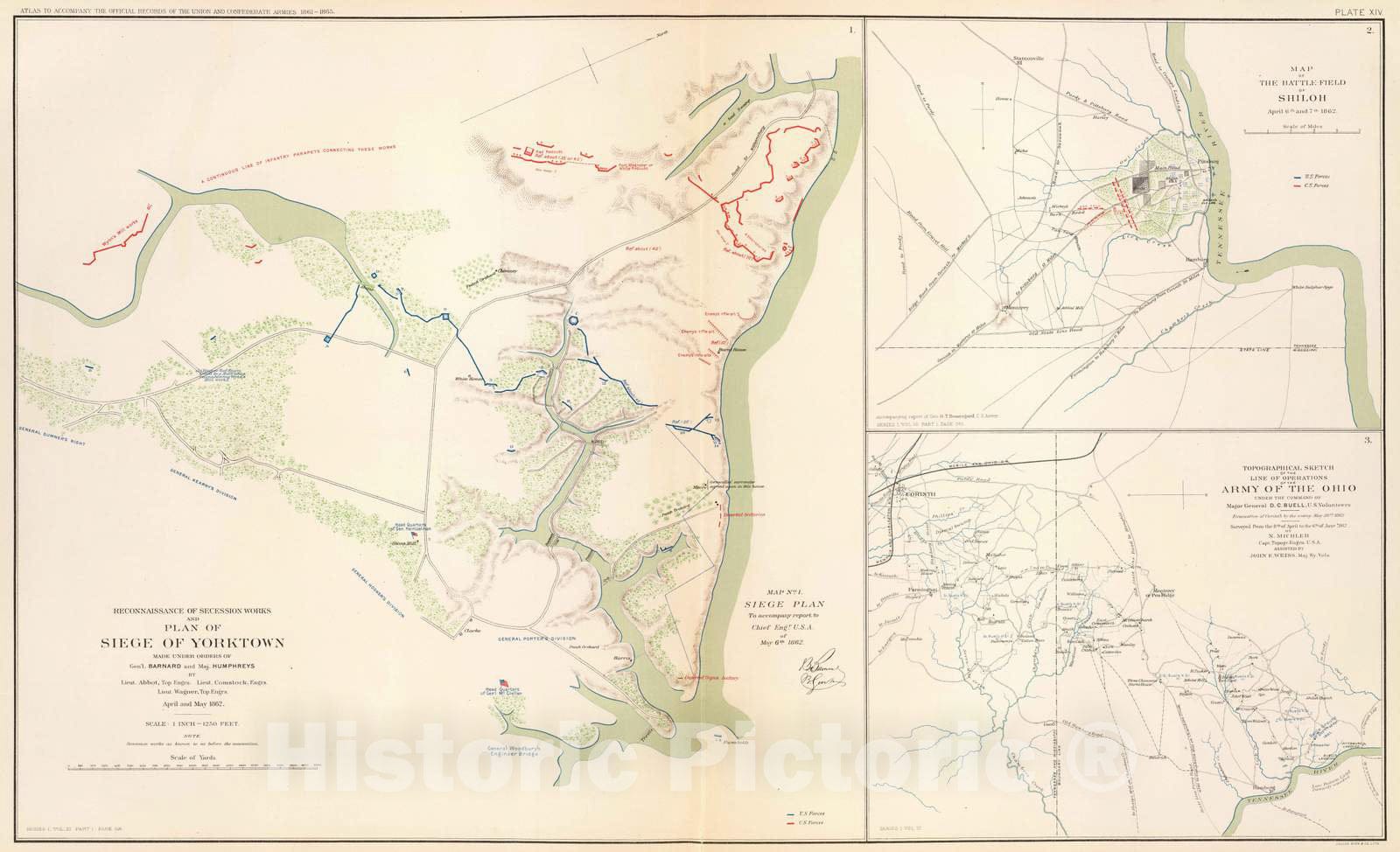 Historic Map : Military Atlas - 1895 Siege of Yorktown. - Vintage Wall Art
