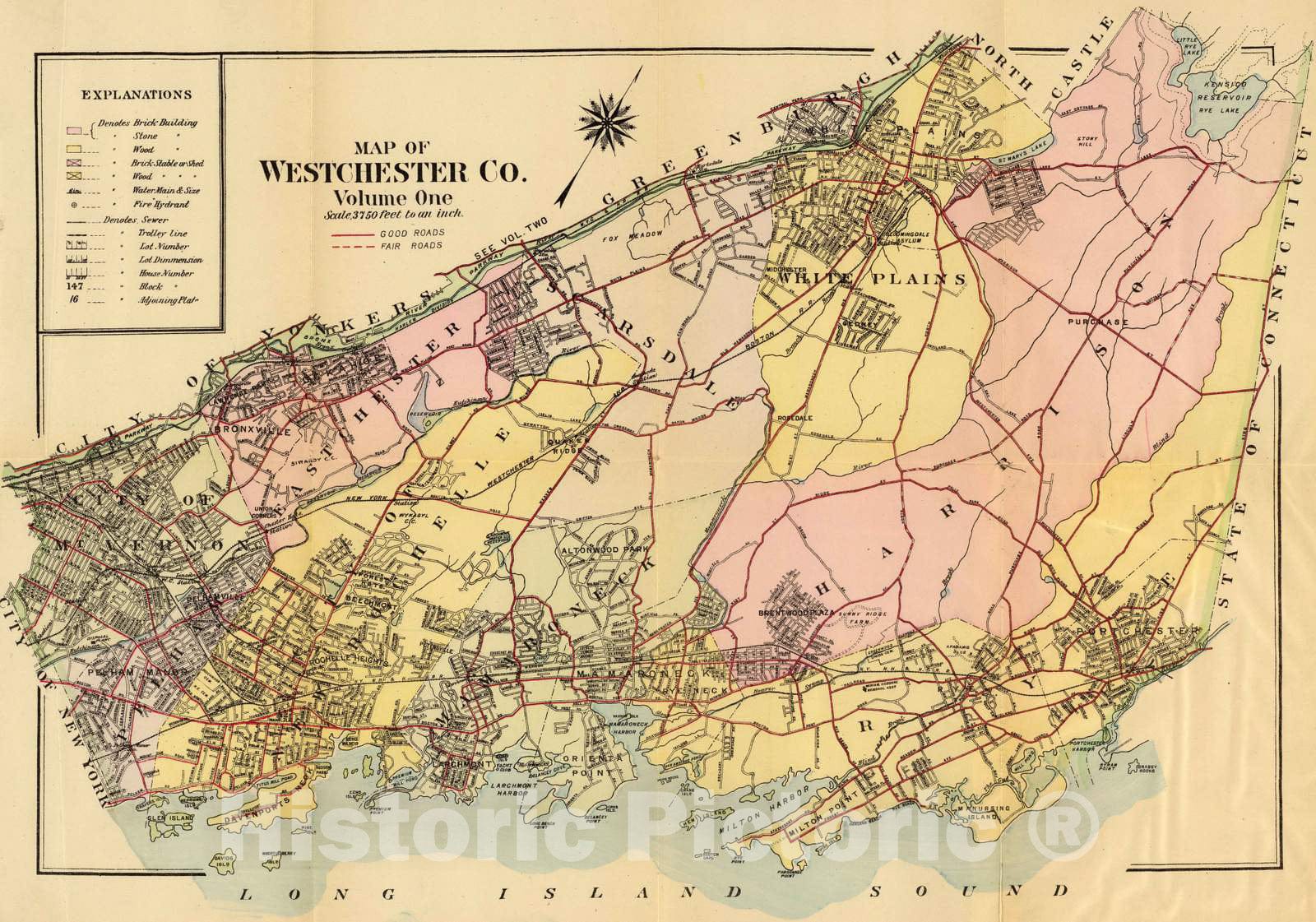 Historic Map : 1914 Map of Westchester Co. - Vintage Wall Art