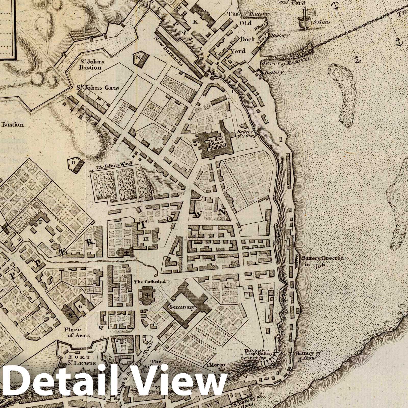 Quebec City, Canada - River Map, 1759 - Historical Map Print