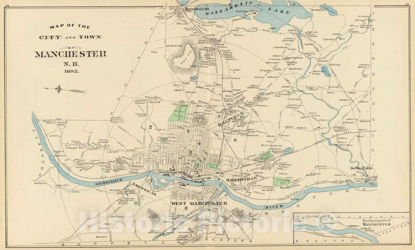 Manchester - Railroad Map, 1892 - Historical City Plan Print