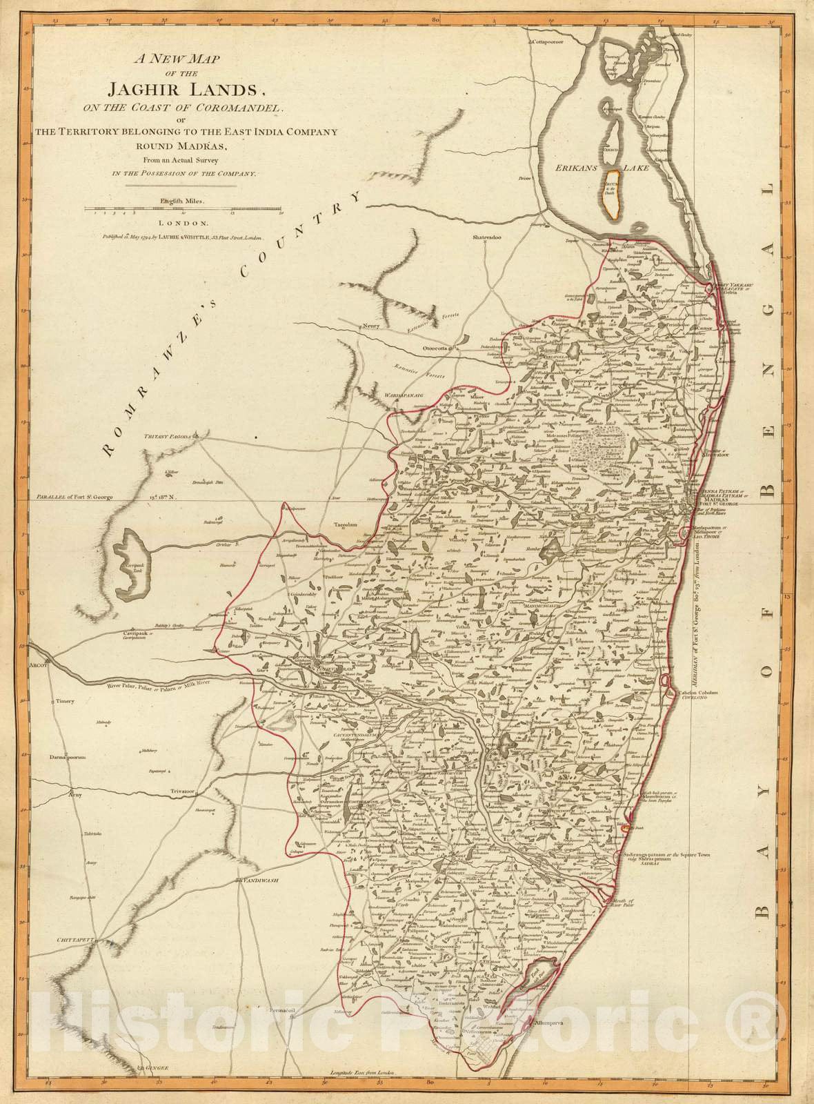 Historic Map : 1794 Jaghir Lands. - Vintage Wall Art