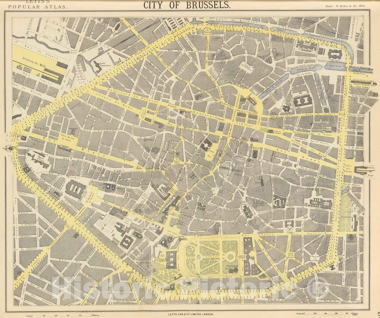Historic Map : 1883 Brussels. - Vintage Wall Art