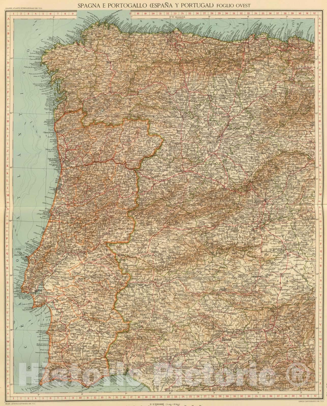 Historic Map : Portugal; Spain, 1929 39-40. Spagna, Portogallo ouest. , Vintage Wall Art