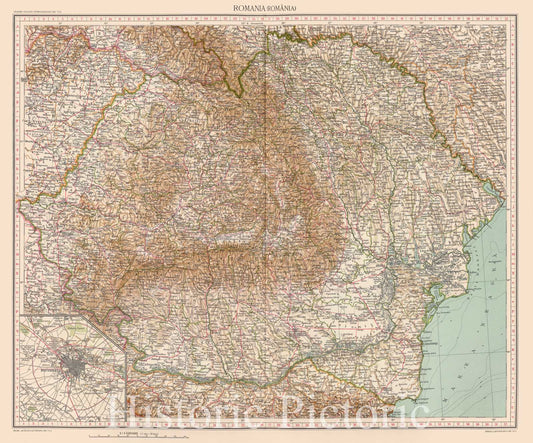 Historic Wall Map : Romania, Bucharest Region (Romania) 1929 79-80. Romania. , Vintage Wall Art
