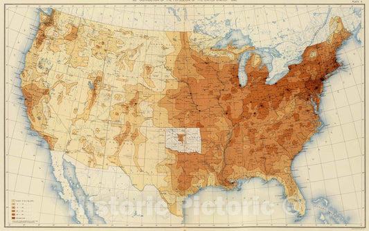 Historic Map : Statistical Atlas - 1898 6. Population 1890. - Vintage Wall Art