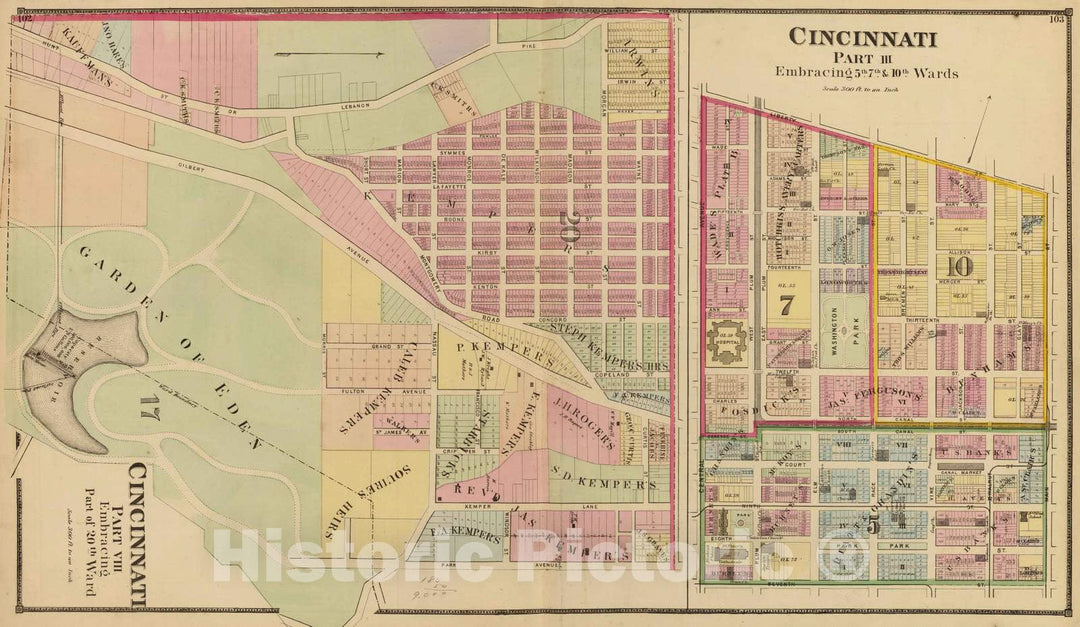 Historic Map : 1869 Cincinnati 8, 3, wards 20, 5, 5, 10. - Vintage Wall Art