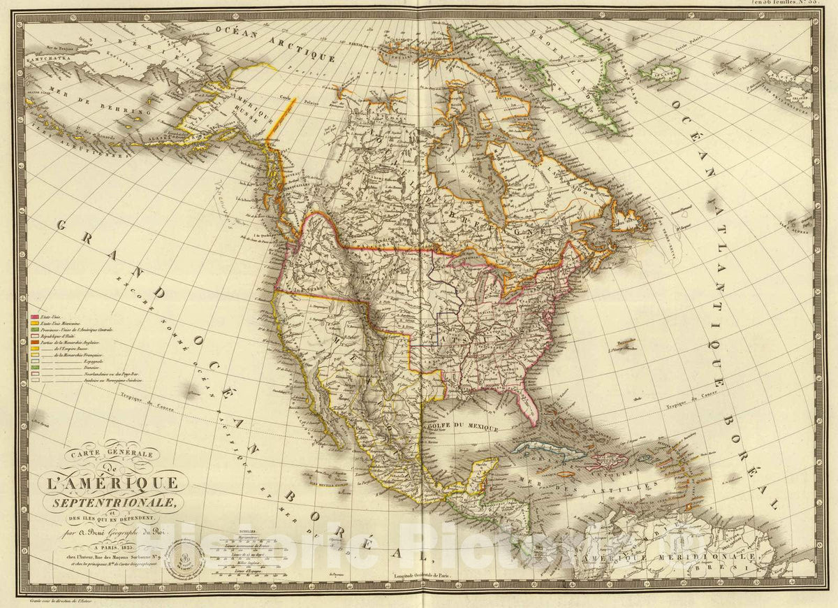Historic Map : 1825 Amerique Septentrionale. - Vintage Wall Art
