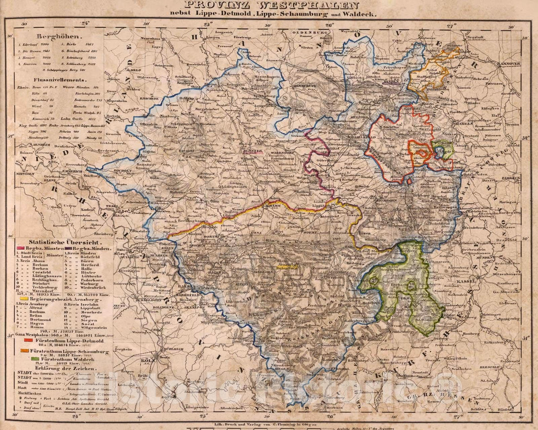 Historic Map : Germany, 1855 Westphalen. , Vintage Wall Art