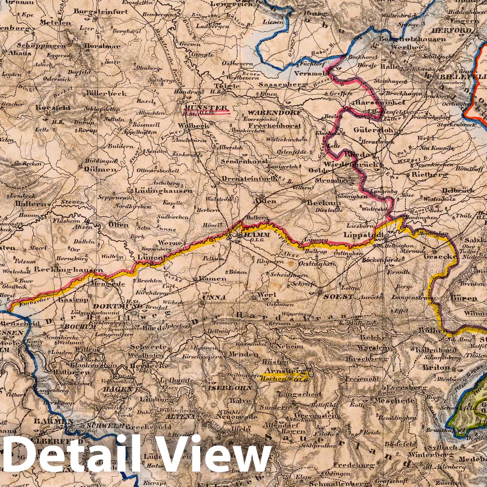 Westphalia with Lippe-Detmold, Lippe-Schaumburg, and Waldeck, 1855 - Historical Map Print