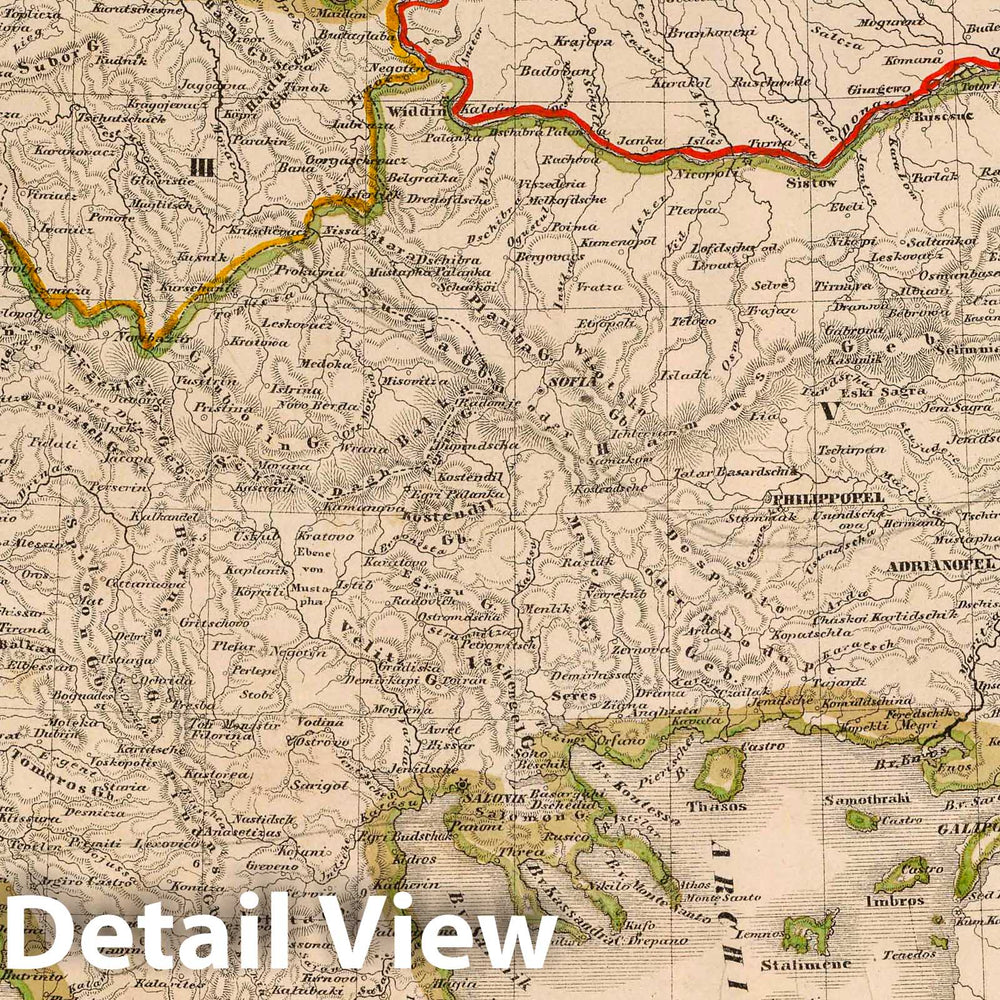 Historic Map : Greece; Turkey, Balkan Peninsula 1855 Europaeische Turkey, Griechenland. , Vintage Wall Art
