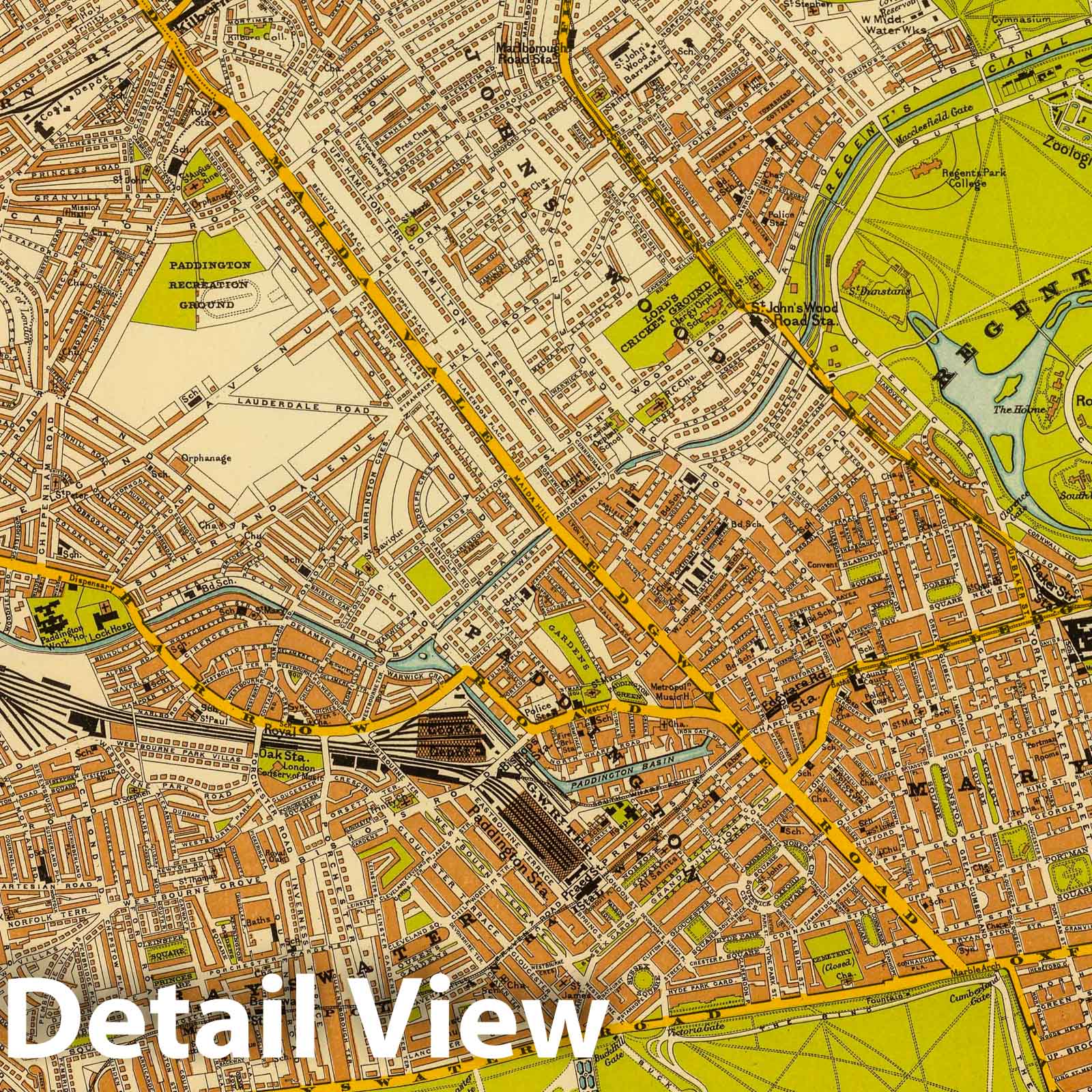 Central London, Northwest - Physical Map, 1901 - Historical Map Print