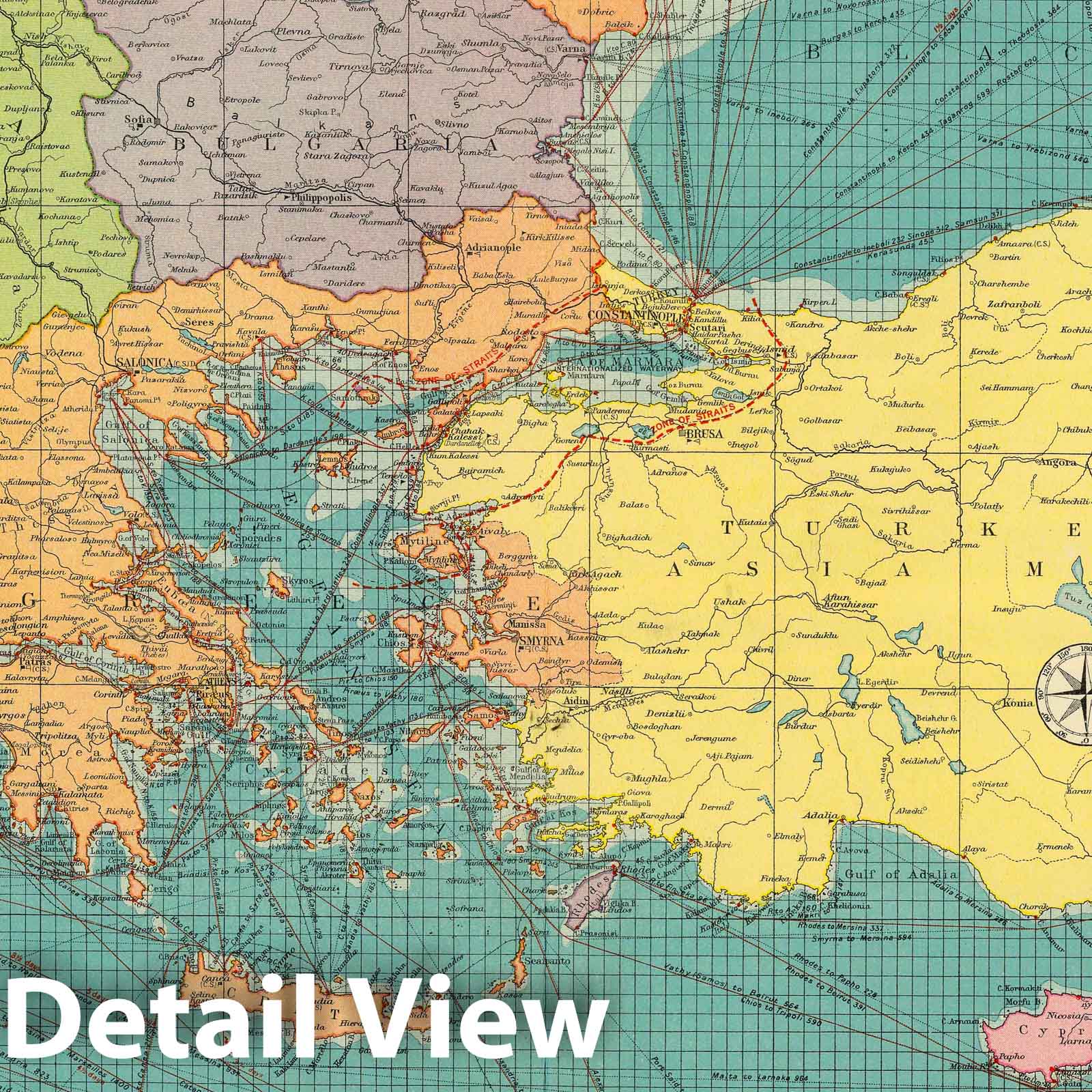 Eastern Mediterranean - Nautical Chart, 1922 - Historical Map Print
