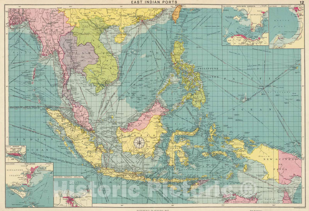 Historic Map : 1922 East Indian Ports. - Vintage Wall Art
