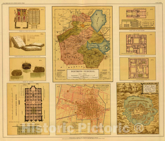 Historic Map : Mexico , City (Mexico), 1886 Distrito Federal, Ciudad de Mexico. , Vintage Wall Art