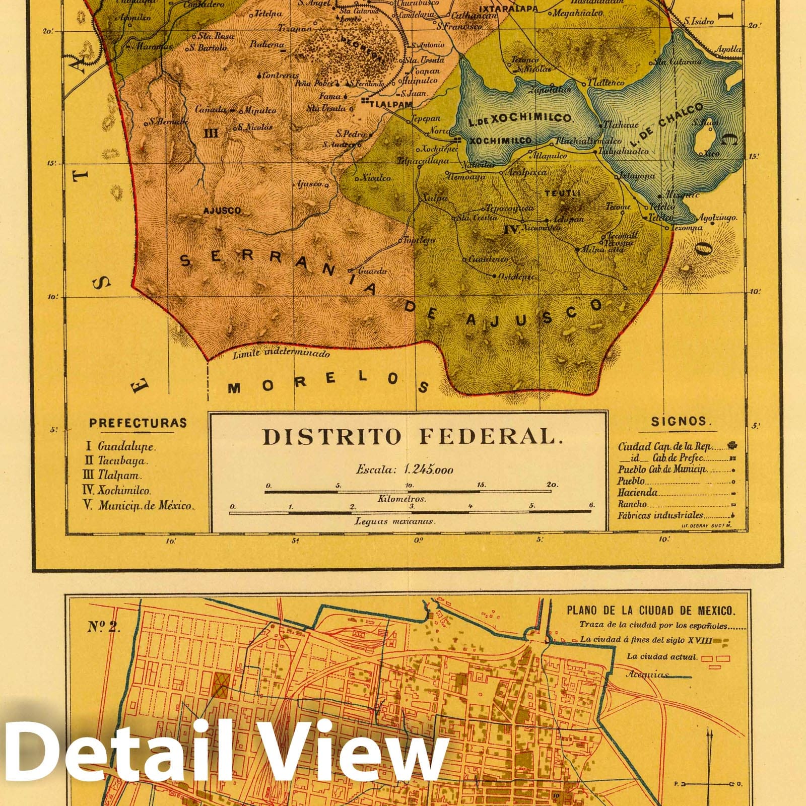 Mexico City, Mexico - Railroad Map, 1886 - Historical Map Print